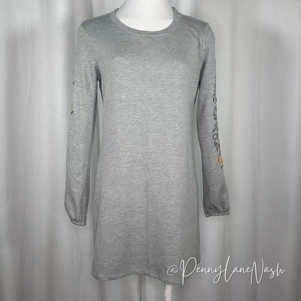 Ayla Embroidered Sleeve Terry Sweatshirt Dress Grey